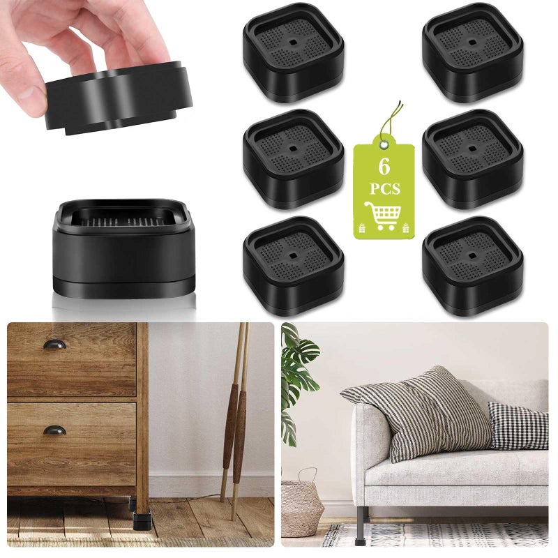 Yookwutar 6 Pack Furniture Risers 1 Inch, Adjustable Bed Risers Heavy Duty for Table Desk Couch Chair Sofa Cabinet Bed Legs Dorm, Square Stackable Bed Raisers Blocks Lift Height 1"", 2"" or 3"", Black - Image 1